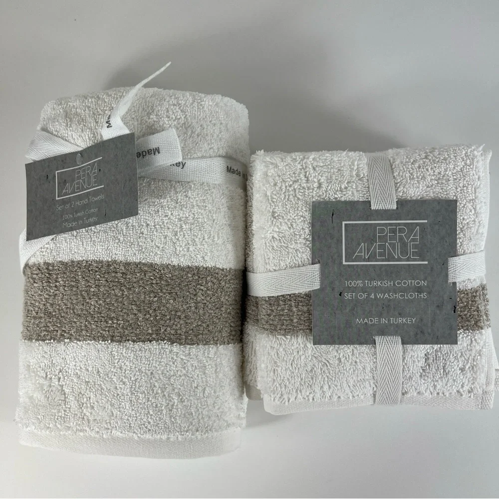 Pera Avenue Luxe Bath Towel Set 100% Turkish Cotton Cream & Tan 8 Piece Set